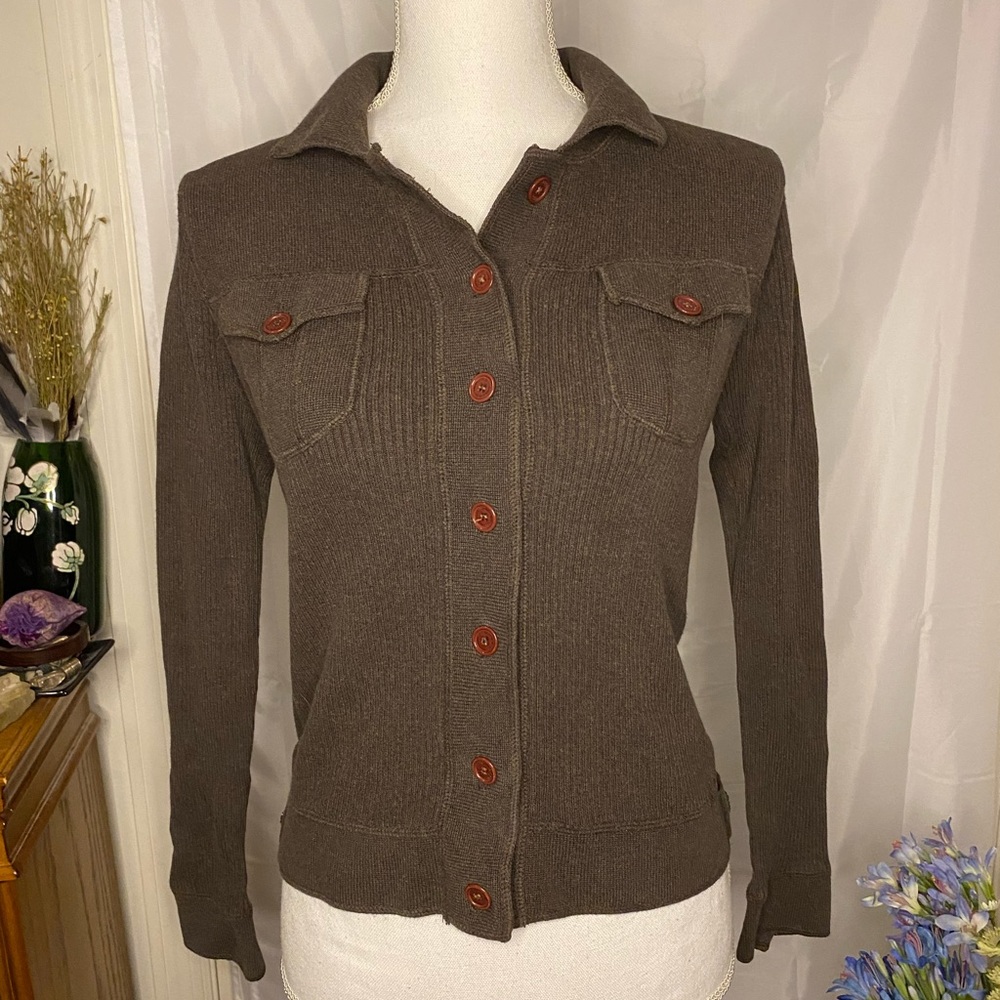 Contemporaine, brown, button up, Cardigan Sweater